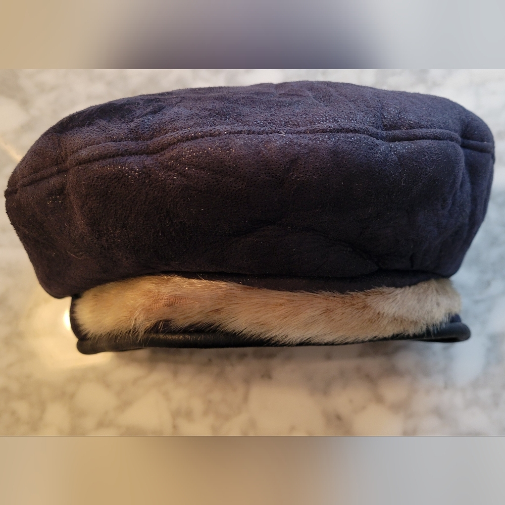 vintage shearling hat, medium, dark blue